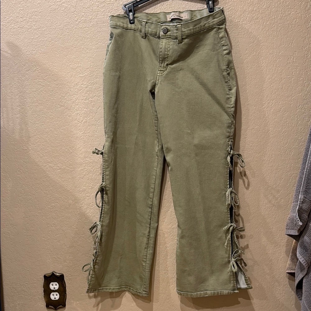 Olive Tie-Side Wide Leg Jeans for Women